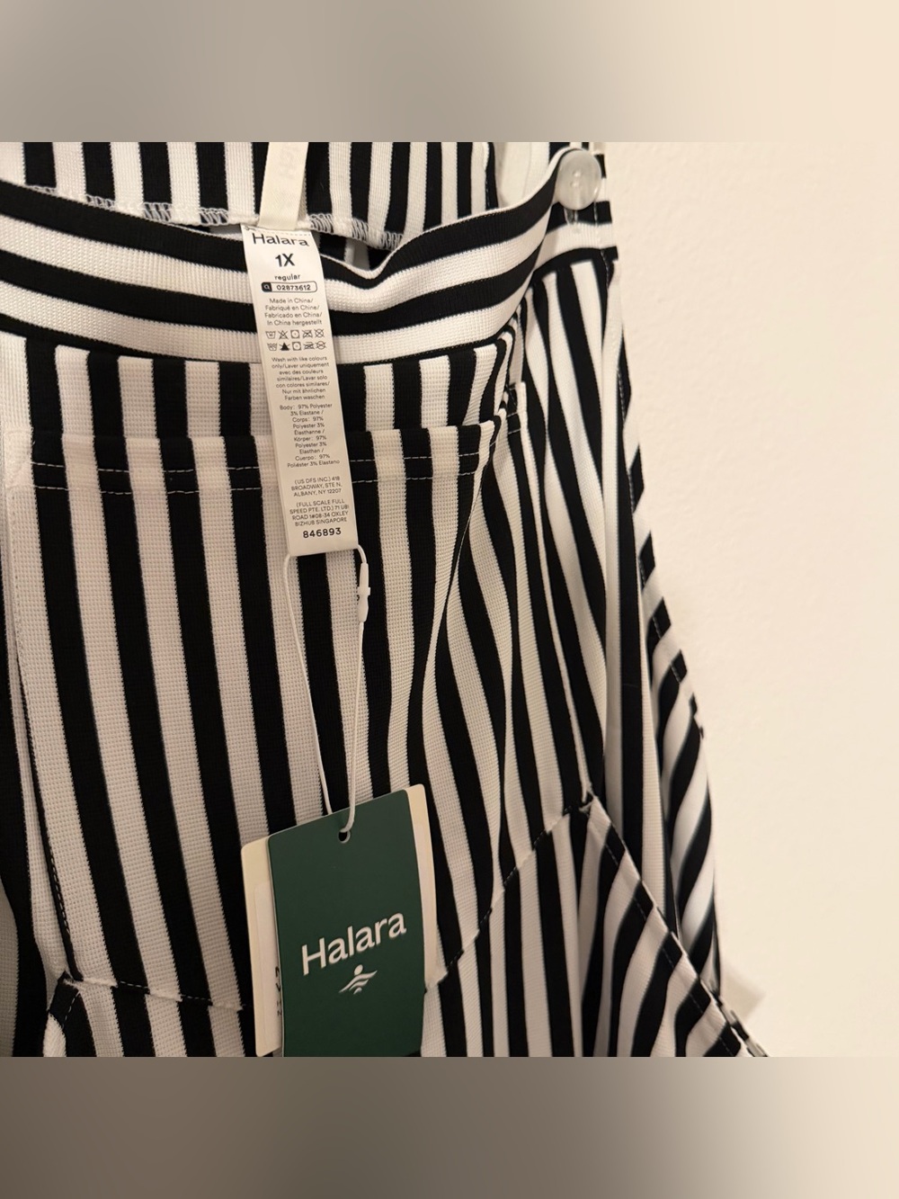 Halara Striped Wide Leg Overalls Women XL Tall Black White Bib Jumpsuit Flow NWT - Picture 2 of 12